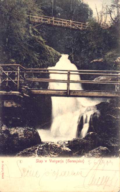 Waterfall in Vintgar in 1904 - Slap Šum